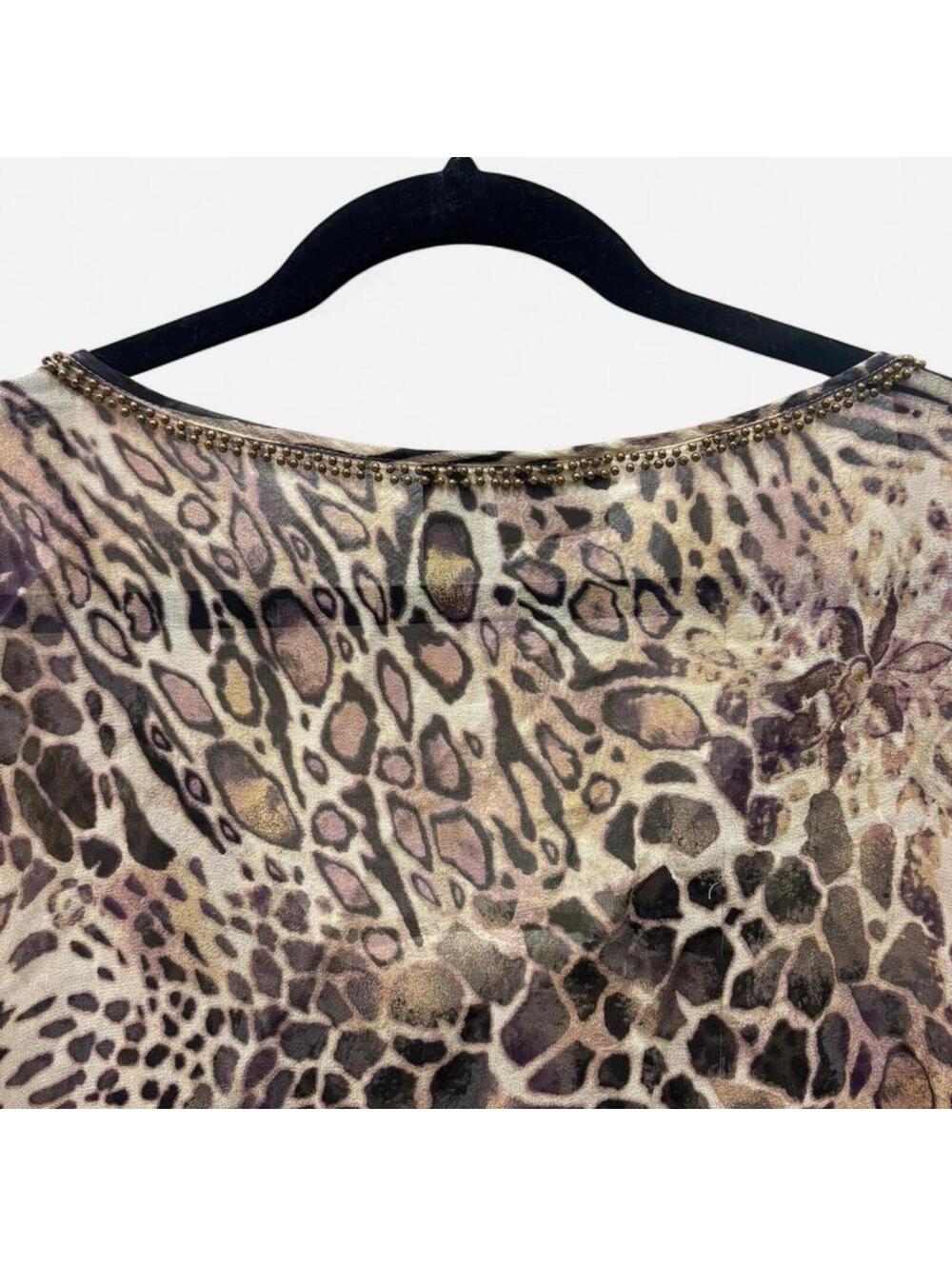 Chico's 100% Silk Animal Print Blouse Top with Beaded Neckline. - Picture 6 of 6